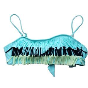 ISLAND Soul Tassel Fringe Bandeau Padded Blue Black Green Bikini Top NWT…